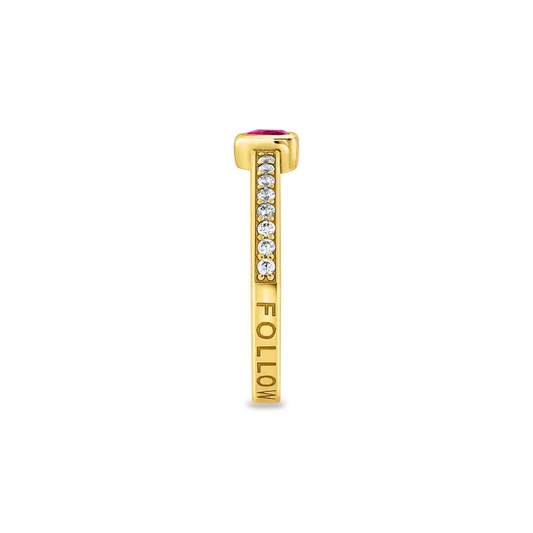 THOMAS SABO GOLD ON SILVER SOLITAIRE RING WITH RED HEART-SHAPED STONE