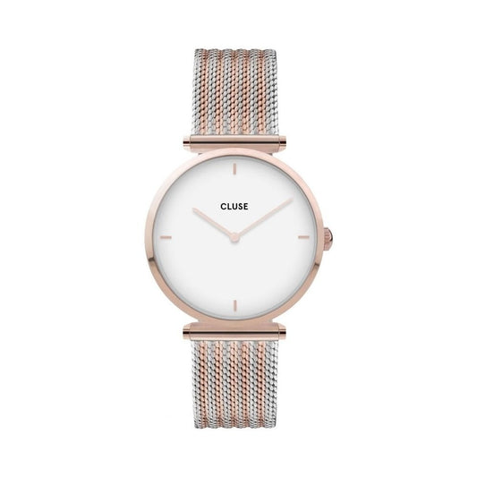 TRIOMPHE 2 TONE ROSE GOLD & STAINLESS STEEL MESH BRACELET WATCH WITH WHITE DIAL