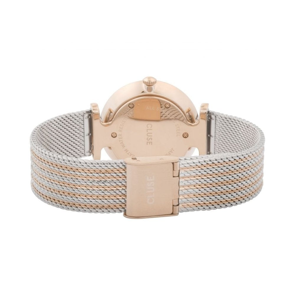 TRIOMPHE 2 TONE ROSE GOLD & STAINLESS STEEL MESH BRACELET WATCH WITH WHITE DIAL