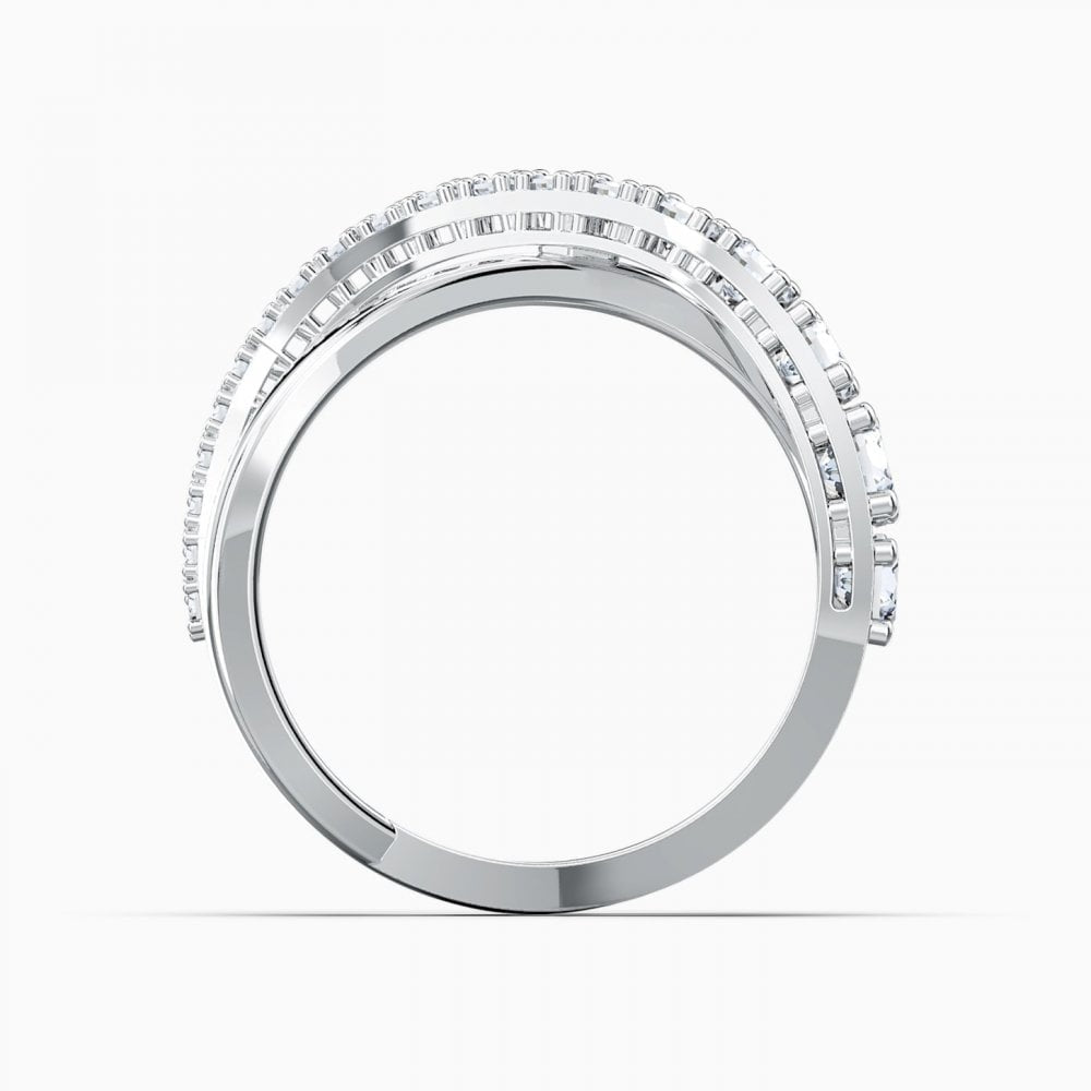 TWIST ROWS RING, WHITE SWAROVSKI CRYSTALS, RHODIUM PLATED