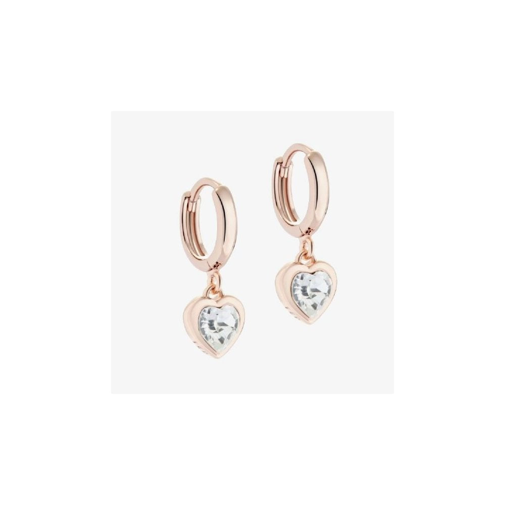Ted Baker HANNIY Rose Gold Tone Crystal Heart Huggie Hoop Earrings 