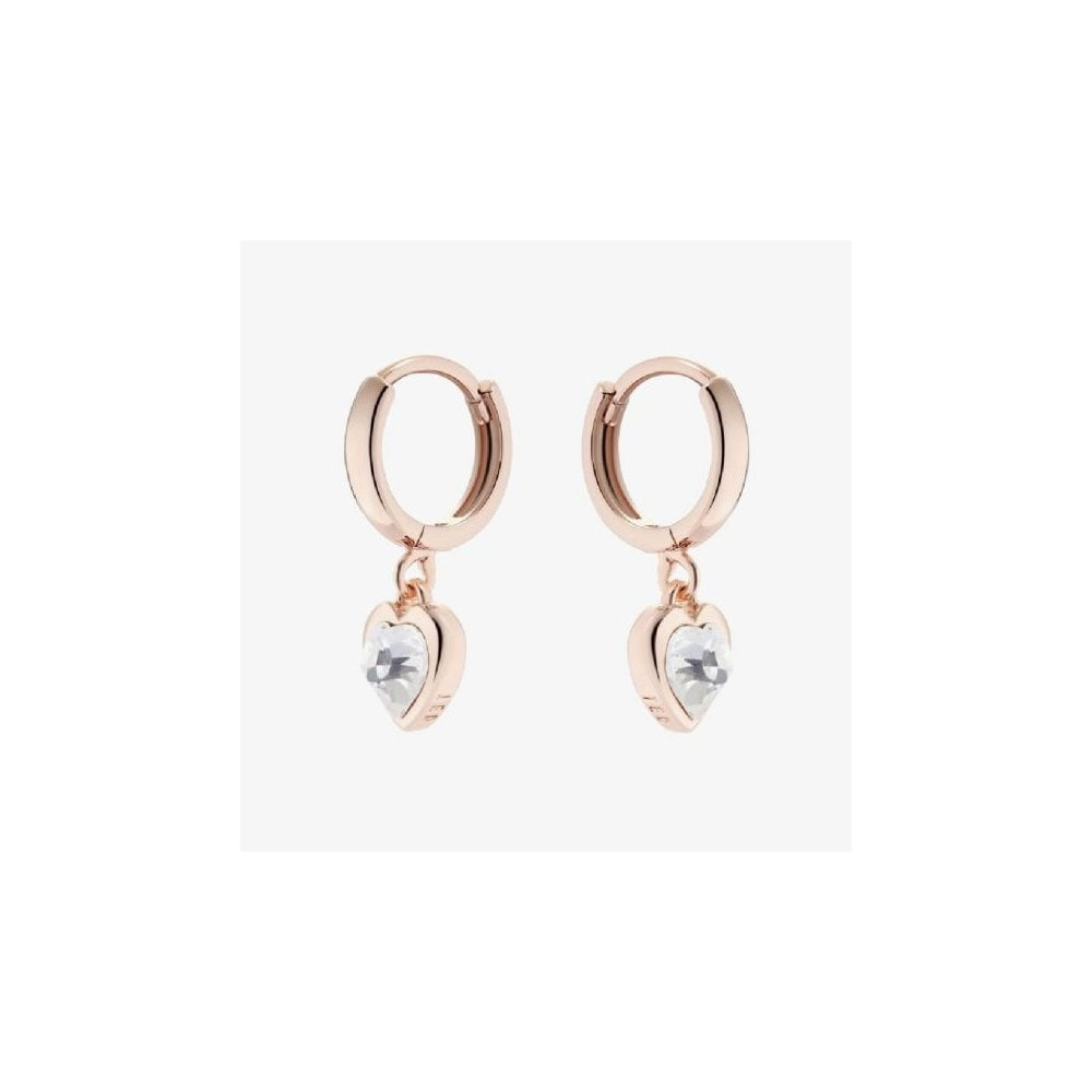 Ted Baker HANNIY Rose Gold Tone Crystal Heart Huggie Hoop Earrings 