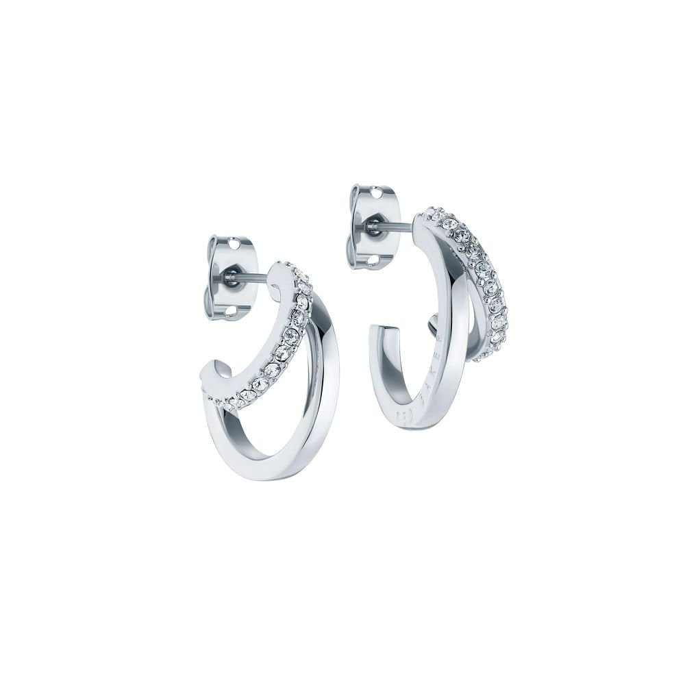 Ted Baker Hoopla Silver Plated Open Crystal Set Double Hoop Earrings