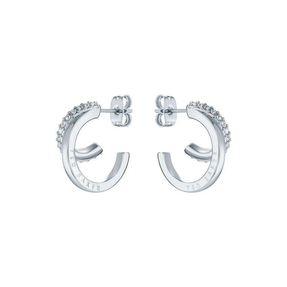 Ted Baker Hoopla Silver Plated Open Crystal Set Double Hoop Earrings