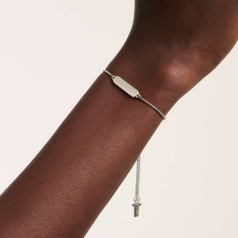 Ted Baker SARAIO Silver Tone Sparkle Bar Drawstring Bracelet 