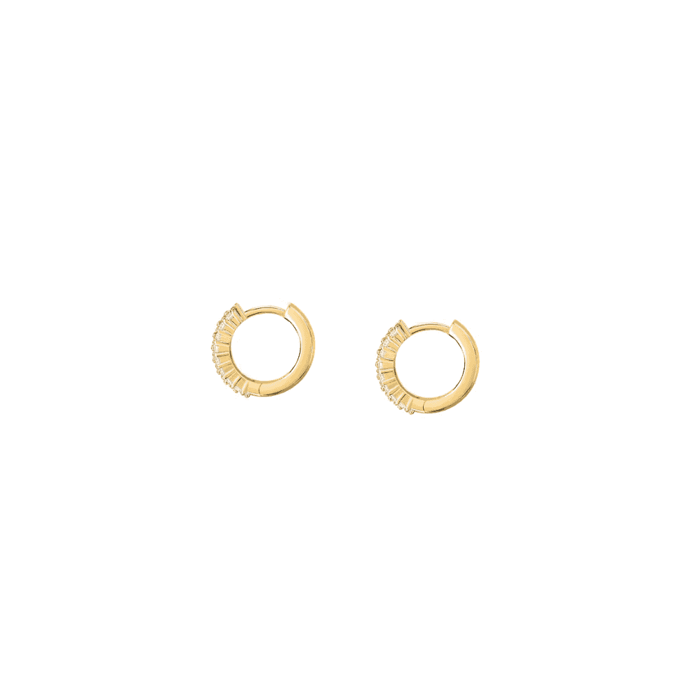 Tesori Huggie earrings 925 silver white cz with 18k gold plating