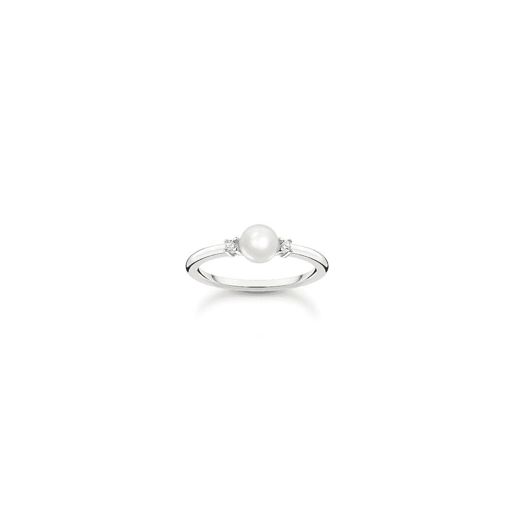 Thomas Sabo Sterling Silver Pearl Ring with White Stones