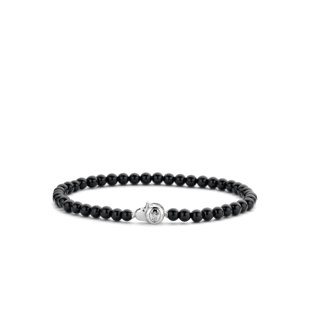 TiSento black beaded bracelet with sterling silver logo clasp