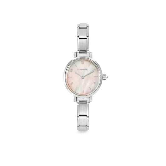 Time, Oval Pink Mother of Pearl Dial Stainless Steel Watch