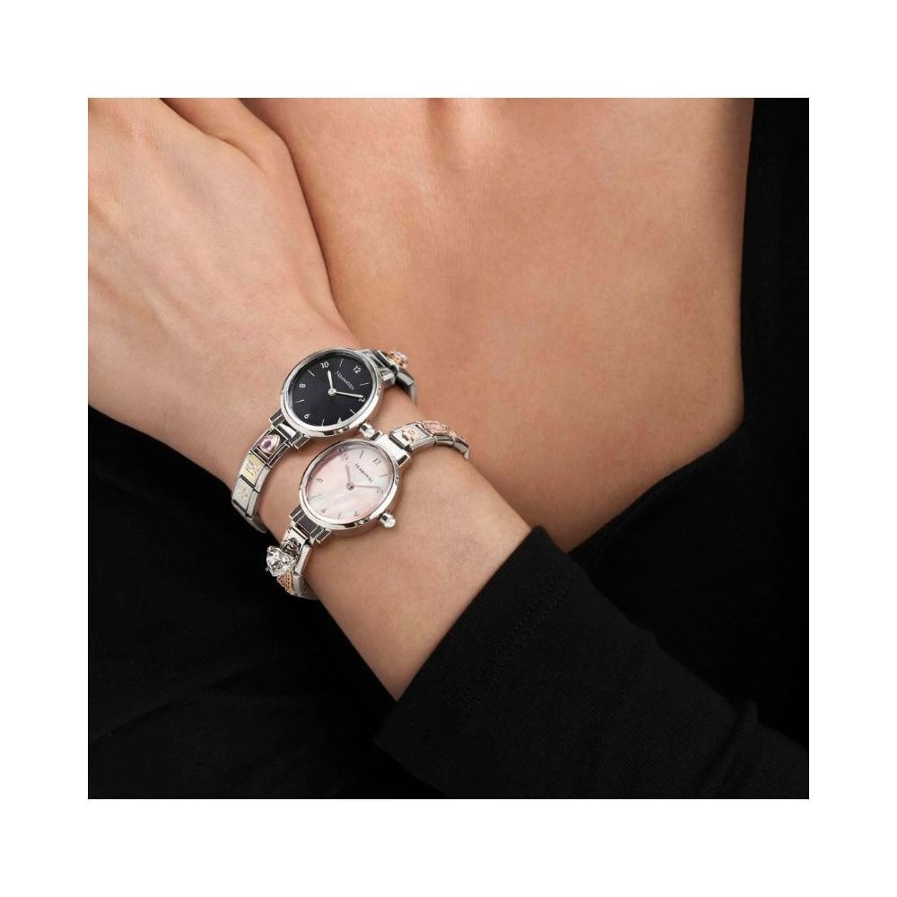 Time, Oval Pink Mother of Pearl Dial Stainless Steel Watch