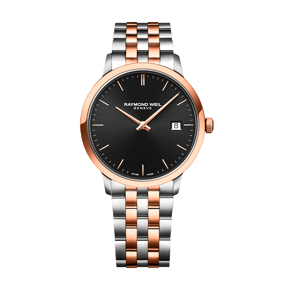 Toccata Men####s Rose Gold Black Dial Quartz Watch, 39mm Stainless steel with rose gold PVD plating bracelet, black dial