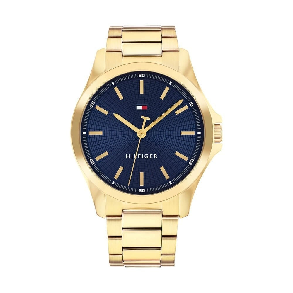Tommy Hilfiger 43mm Blue Dial Gold Tone Stainless Steel Bracelet Watch