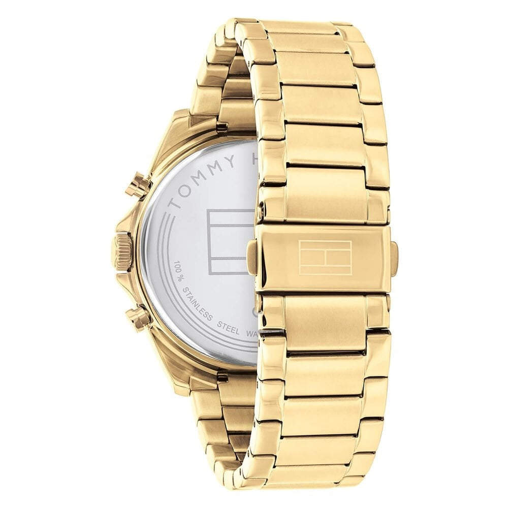 Tommy Hilfiger Baker Mens Gold Plated Case And Bracelet Black Skeleton Dial Watch 