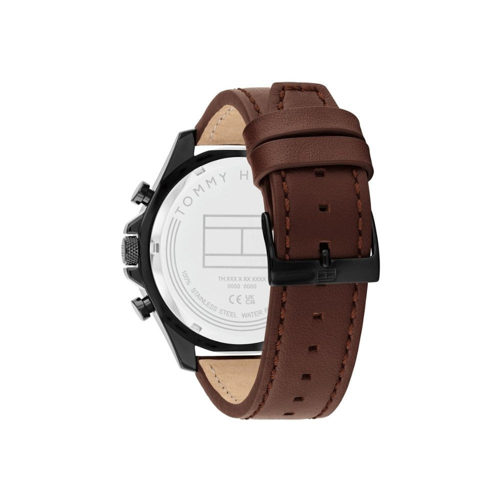 Tommy Hilfiger Brown Leather, Chronograph, Black Dial Gents Watch