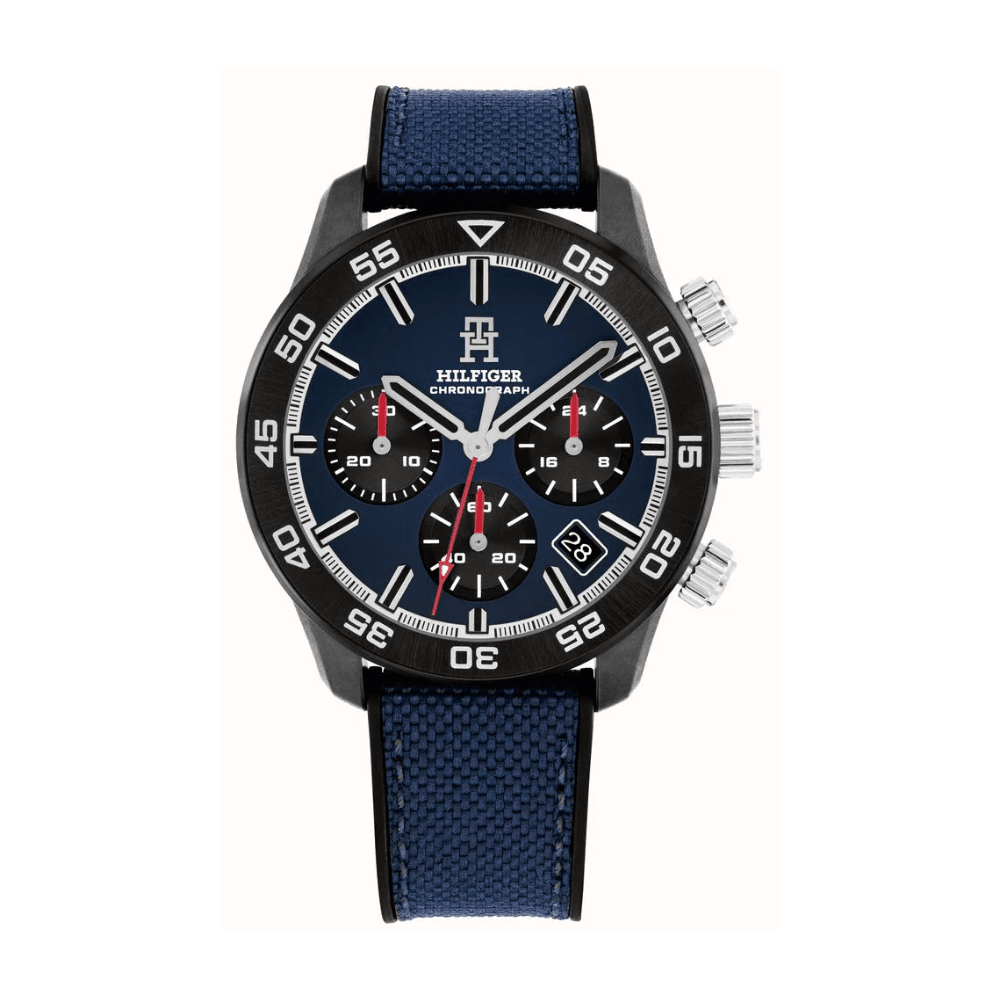 Tommy Hilfiger Carbon Composite Chronograph (42mm) Dark Blue Dial Gents Blue Rubber Strap Watch