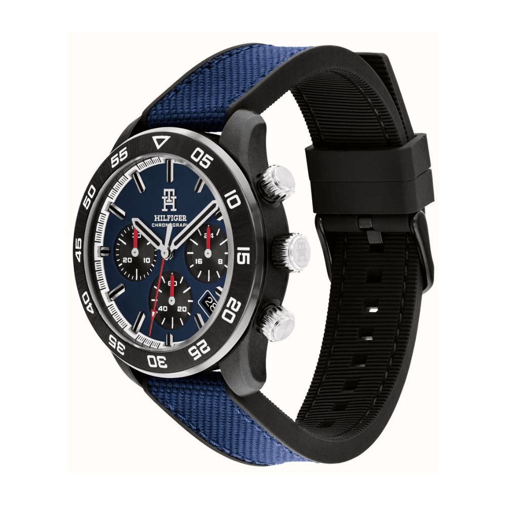 Tommy Hilfiger Carbon Composite Chronograph (42mm) Dark Blue Dial Gents Blue Rubber Strap Watch
