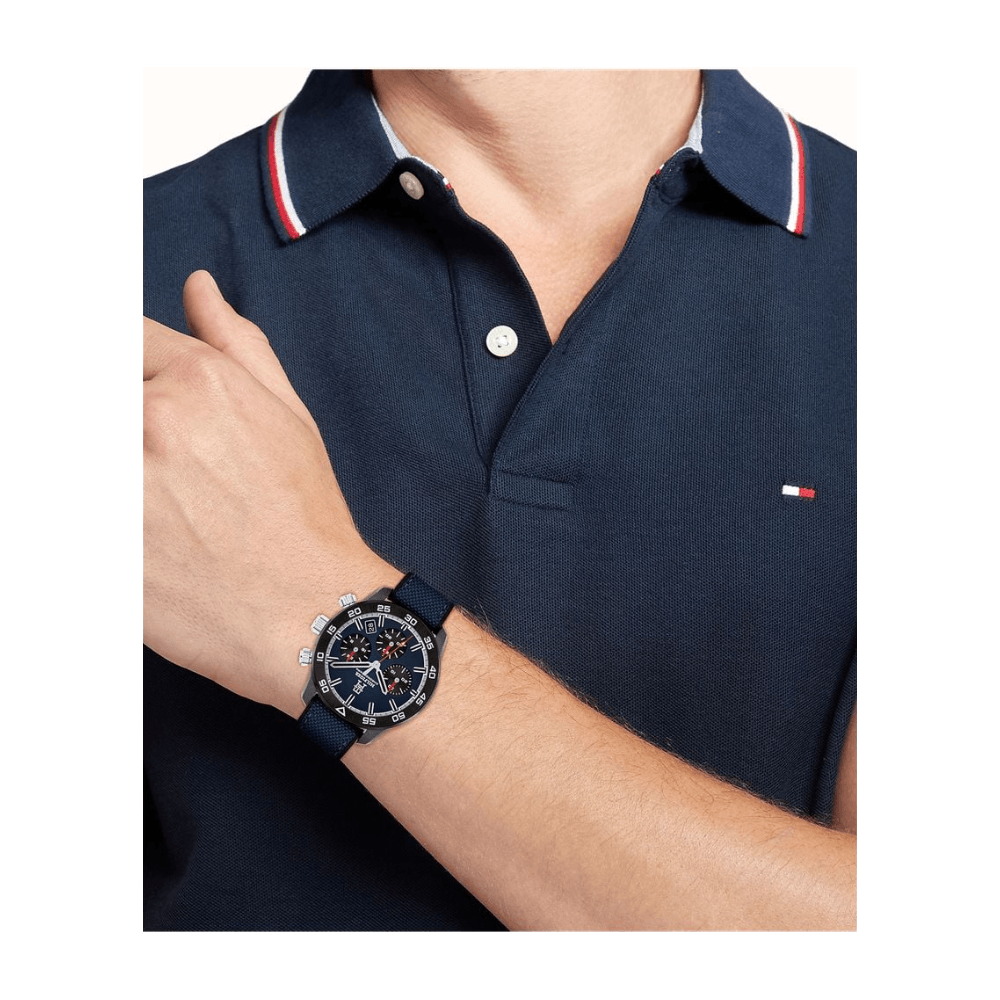 Tommy Hilfiger Carbon Composite Chronograph (42mm) Dark Blue Dial Gents Blue Rubber Strap Watch