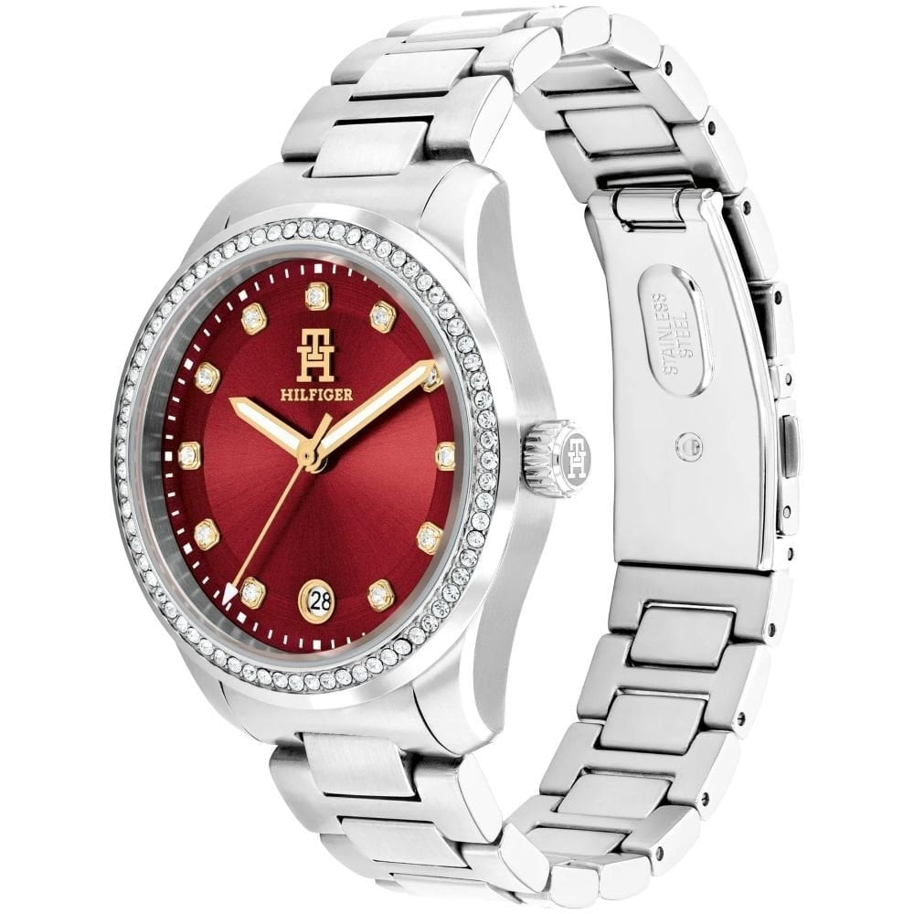 Tommy Hilfiger Cherry Red Dial Ladies Stainless Steel Watch