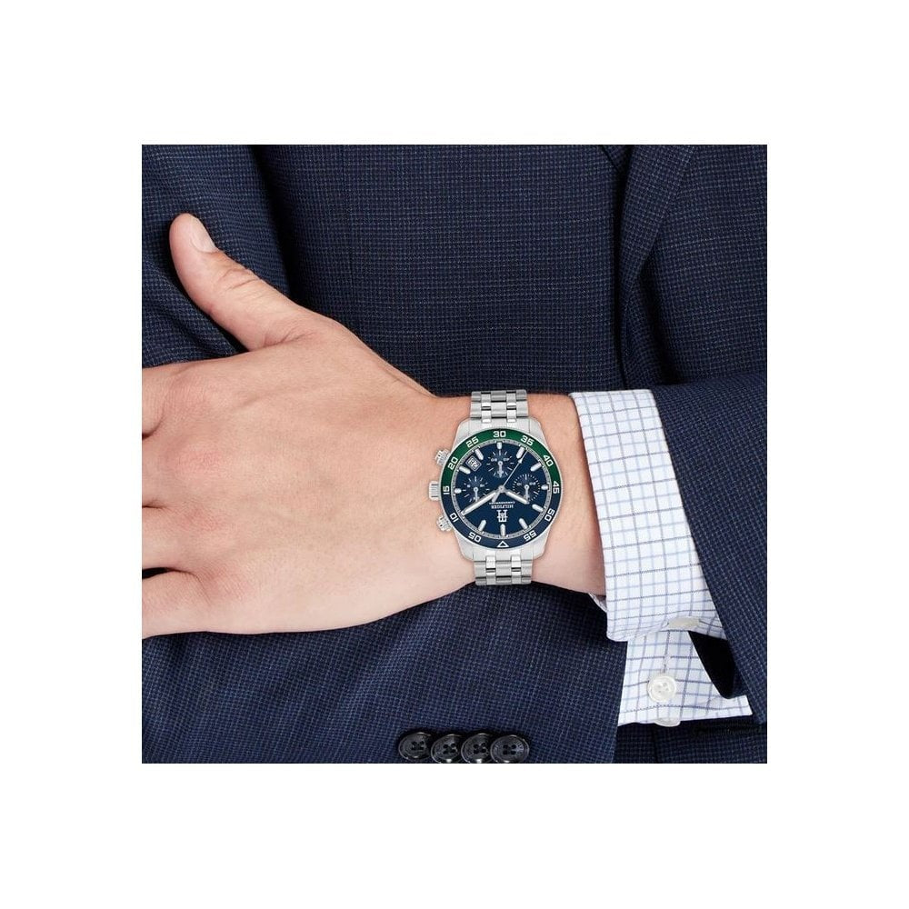 Tommy Hilfiger Chronograph, Blue & Green Bezel Gents Stainless Steel Watch