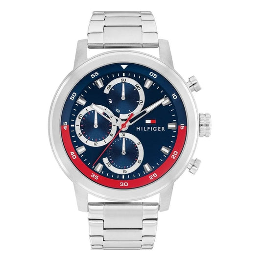 Tommy Hilfiger Chronograph, Blue & Red Dial Gents Stainless Steel Watch