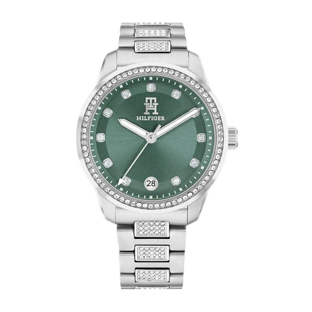 Tommy Hilfiger Crystals Ladies Green Dial Stainless Steel Watch