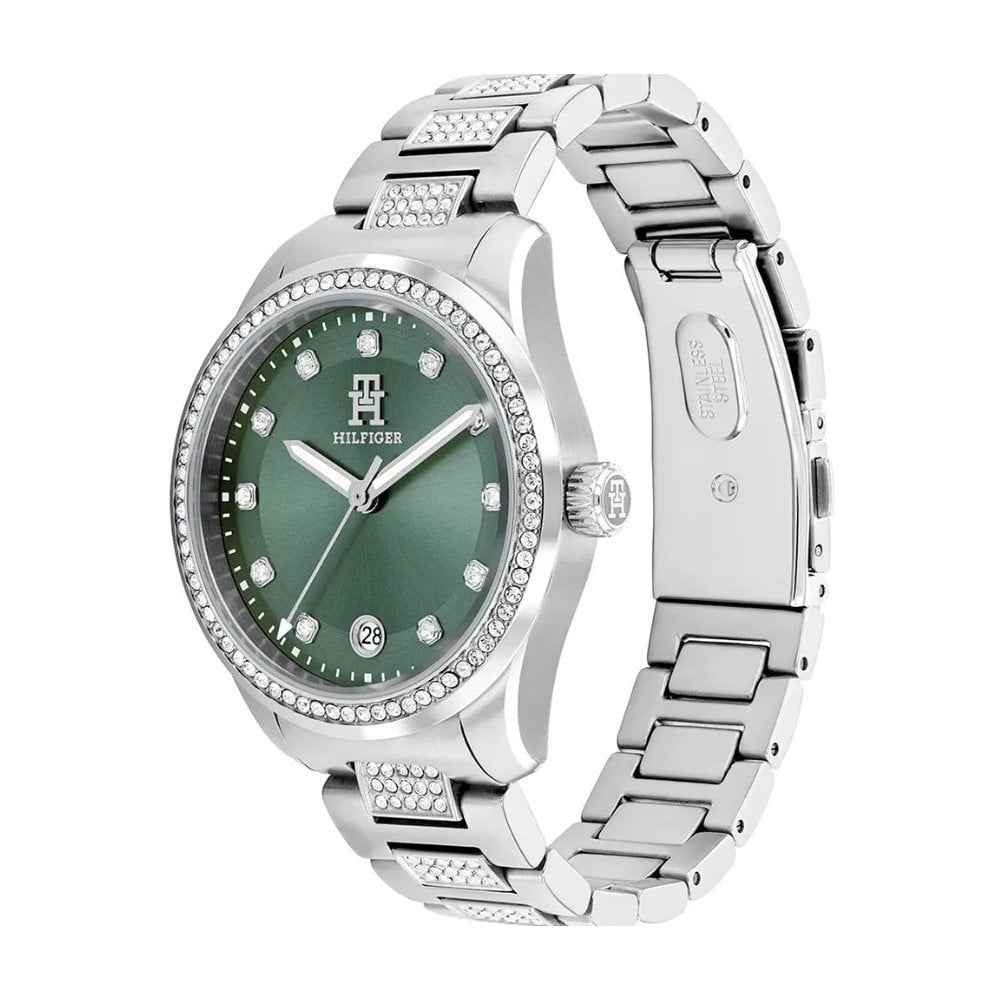 Tommy Hilfiger Crystals Ladies Green Dial Stainless Steel Watch