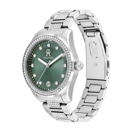 Tommy Hilfiger Crystals Ladies Green Dial Stainless Steel Watch