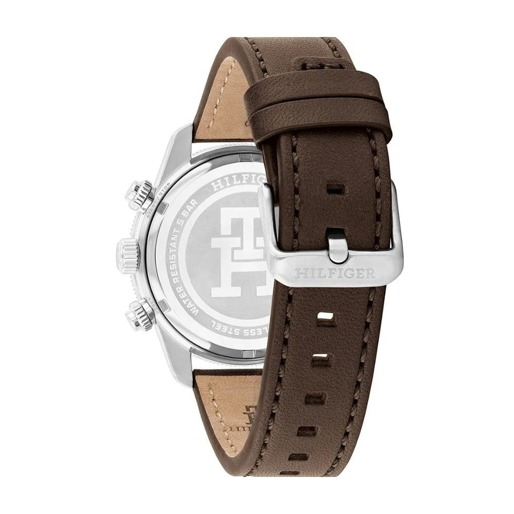 Tommy Hilfiger Gents Navy Dial, Chronograph, Brown Leather Stainless Steel Watch