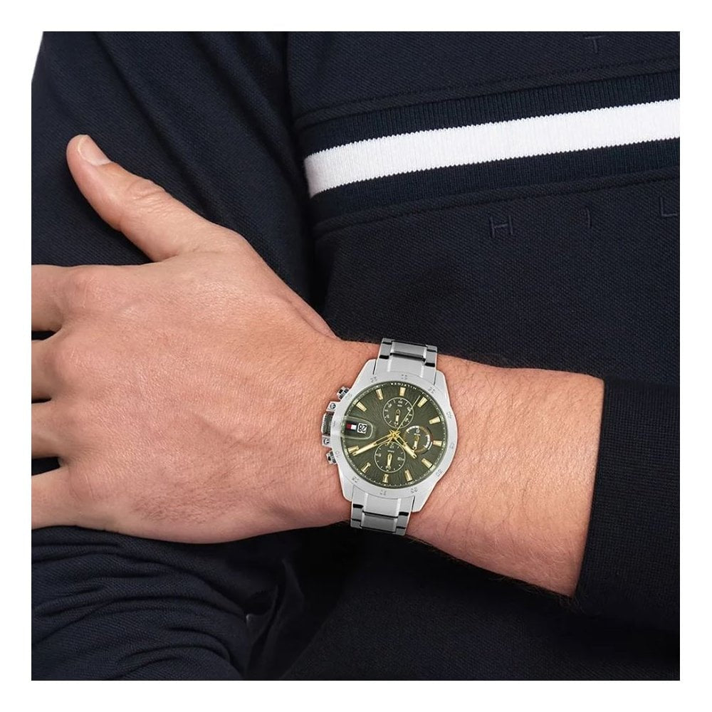 Tommy Hilfiger Jameson, Olive Green Dial, Chronograph, Gents Stainless Steel Watch