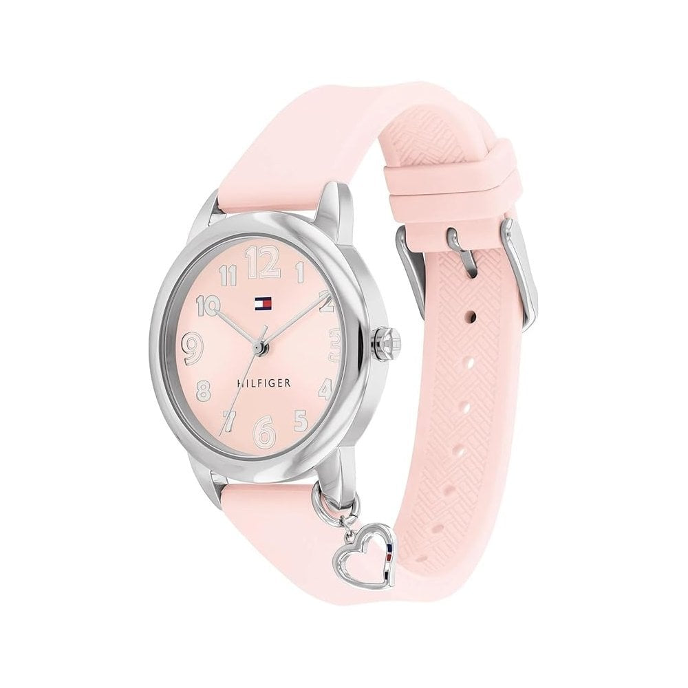 Tommy Hilfiger Kids Steel Case Pink Silicon Strap Heart Charm Watch 
