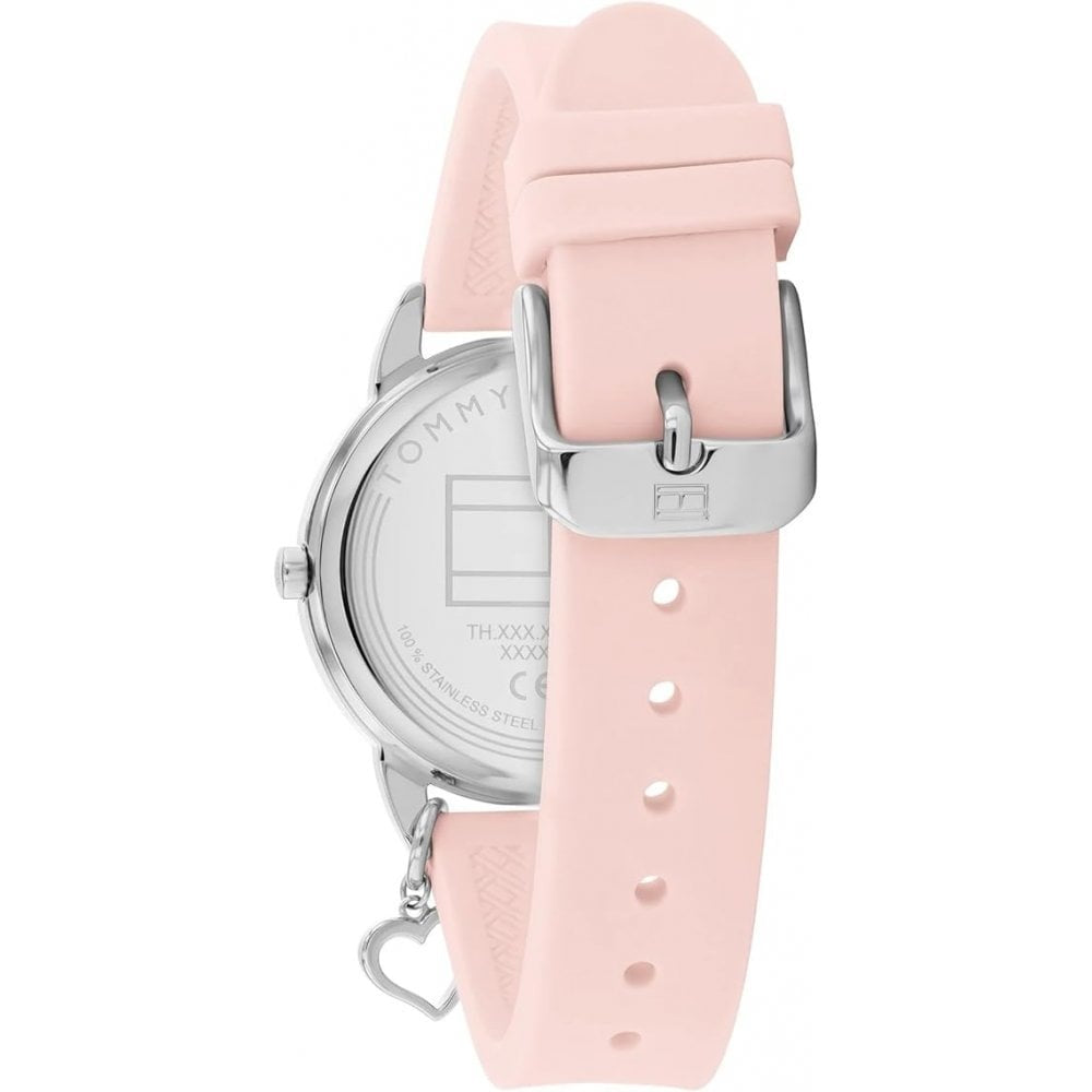 Tommy Hilfiger Kids Steel Case Pink Silicon Strap Heart Charm Watch 