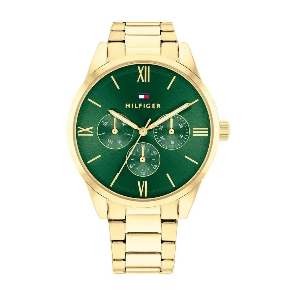Tommy Hilfiger Ladies Camille, Green Dial, Chronograph Gold Stainless Steel Watch
