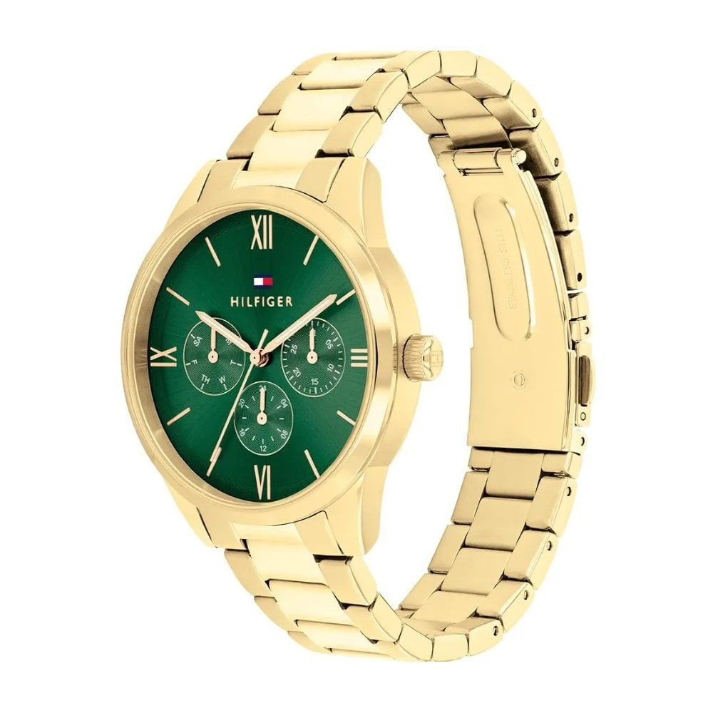 Tommy Hilfiger Ladies Camille, Green Dial, Chronograph Gold Stainless Steel Watch
