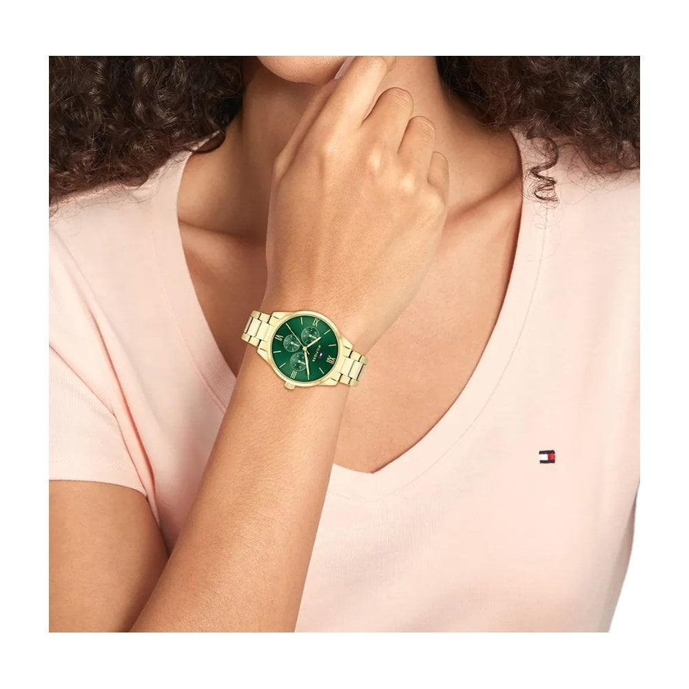 Tommy Hilfiger Ladies Camille, Green Dial, Chronograph Gold Stainless Steel Watch