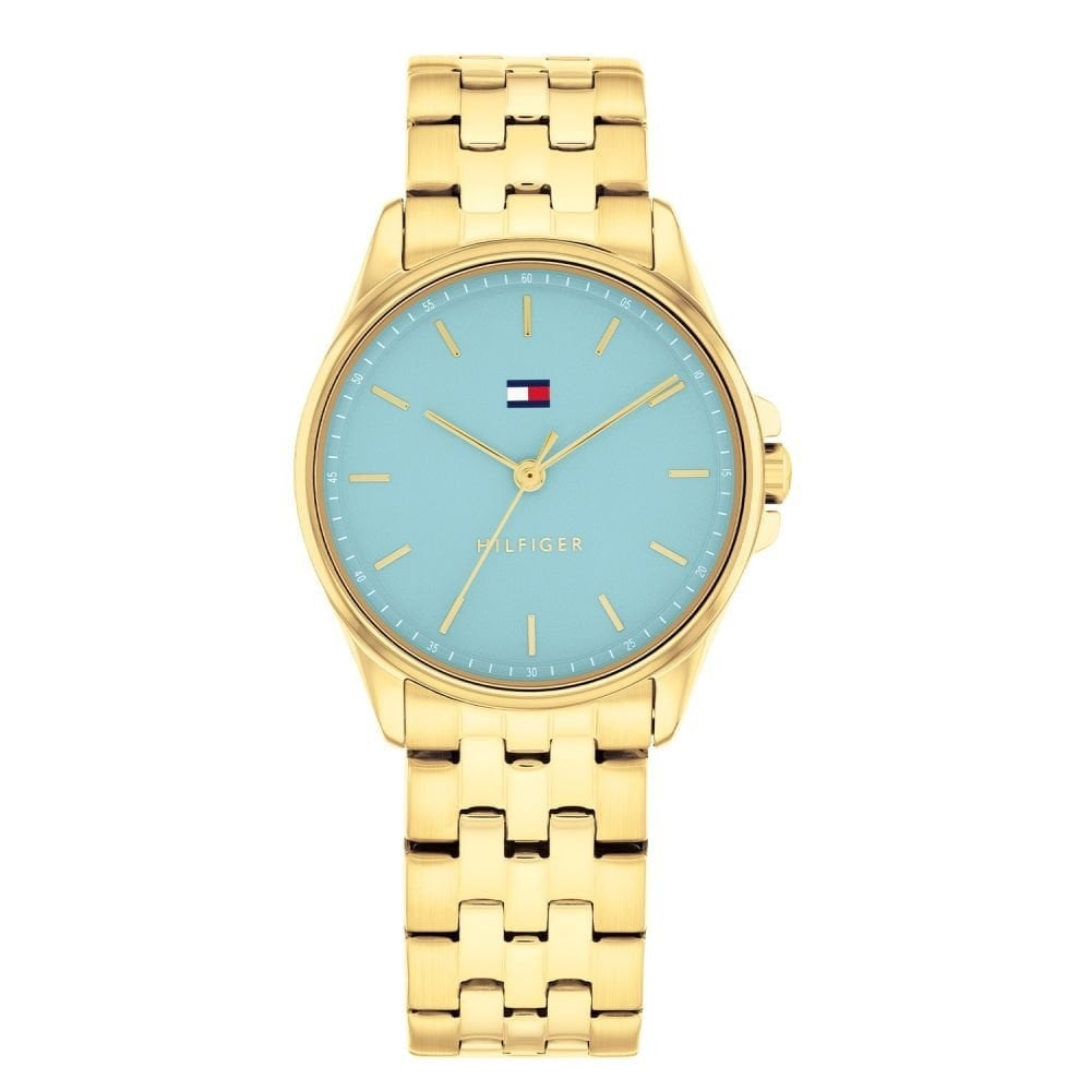 Tommy Hilfiger Light Blue Dial Ladies Gold Stainless Steel Watch