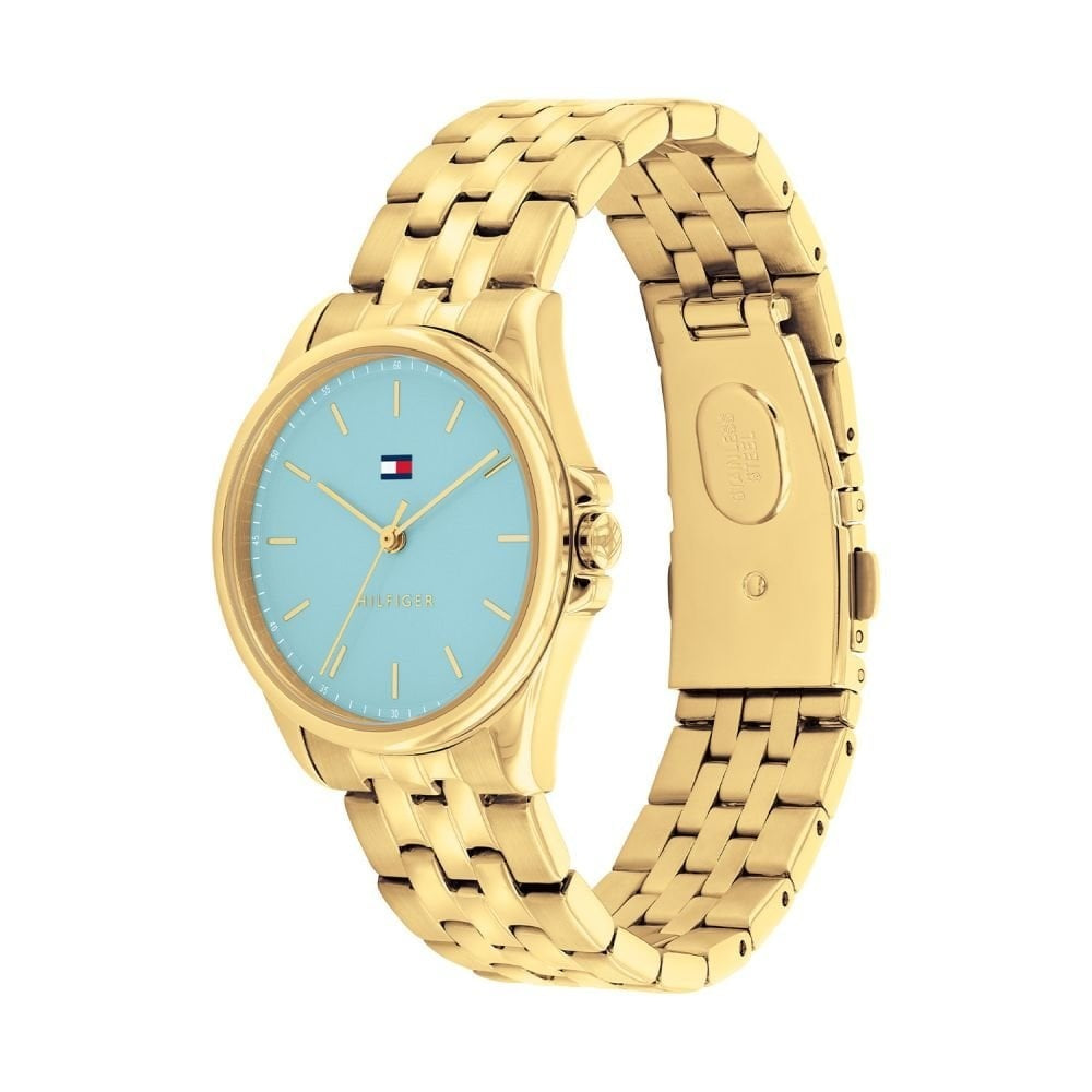 Tommy Hilfiger Light Blue Dial Ladies Gold Stainless Steel Watch