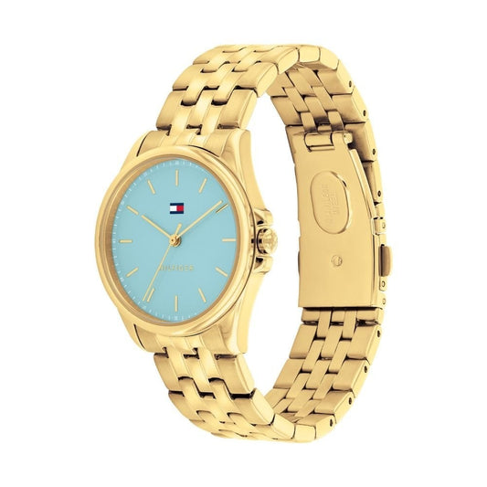Tommy Hilfiger Light Blue Dial Ladies Gold Stainless Steel Watch