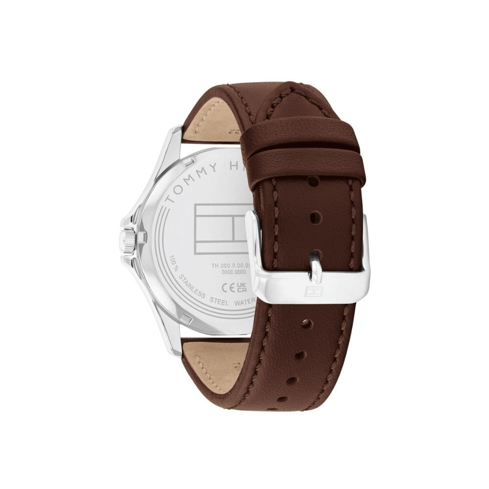 Tommy Hilfiger Men's Bruce Brown Leather, Navy Dial Stainless Steel Watch