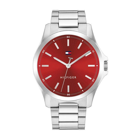 Tommy Hilfiger Men's Bruce, Red Dial Stainless Steel Watch