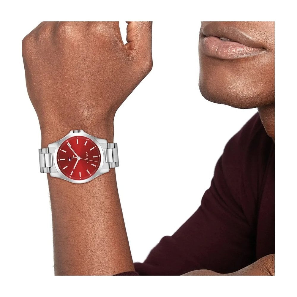 Tommy Hilfiger Men's Bruce, Red Dial Stainless Steel Watch