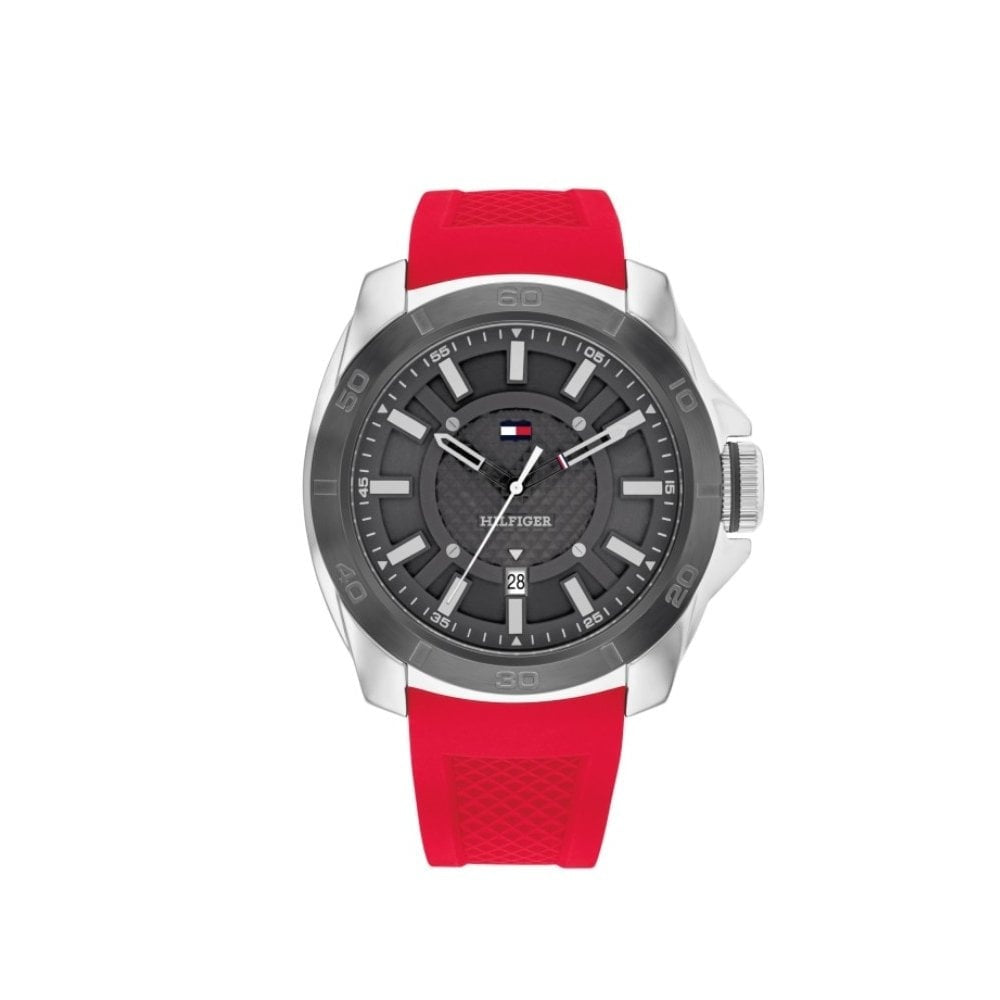 Tommy Hilfiger Men's Windsurf, Grey Dial, Red Silicone Watch