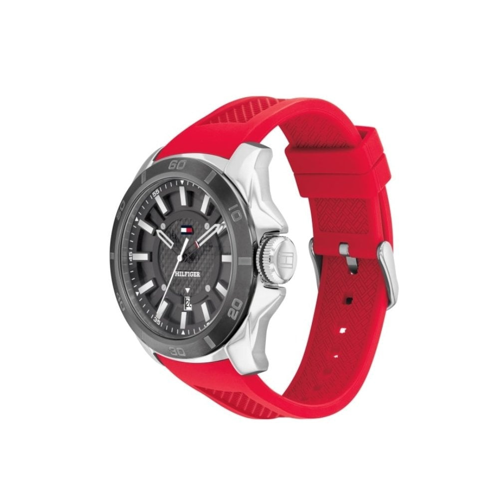 Tommy Hilfiger Men's Windsurf, Grey Dial, Red Silicone Watch