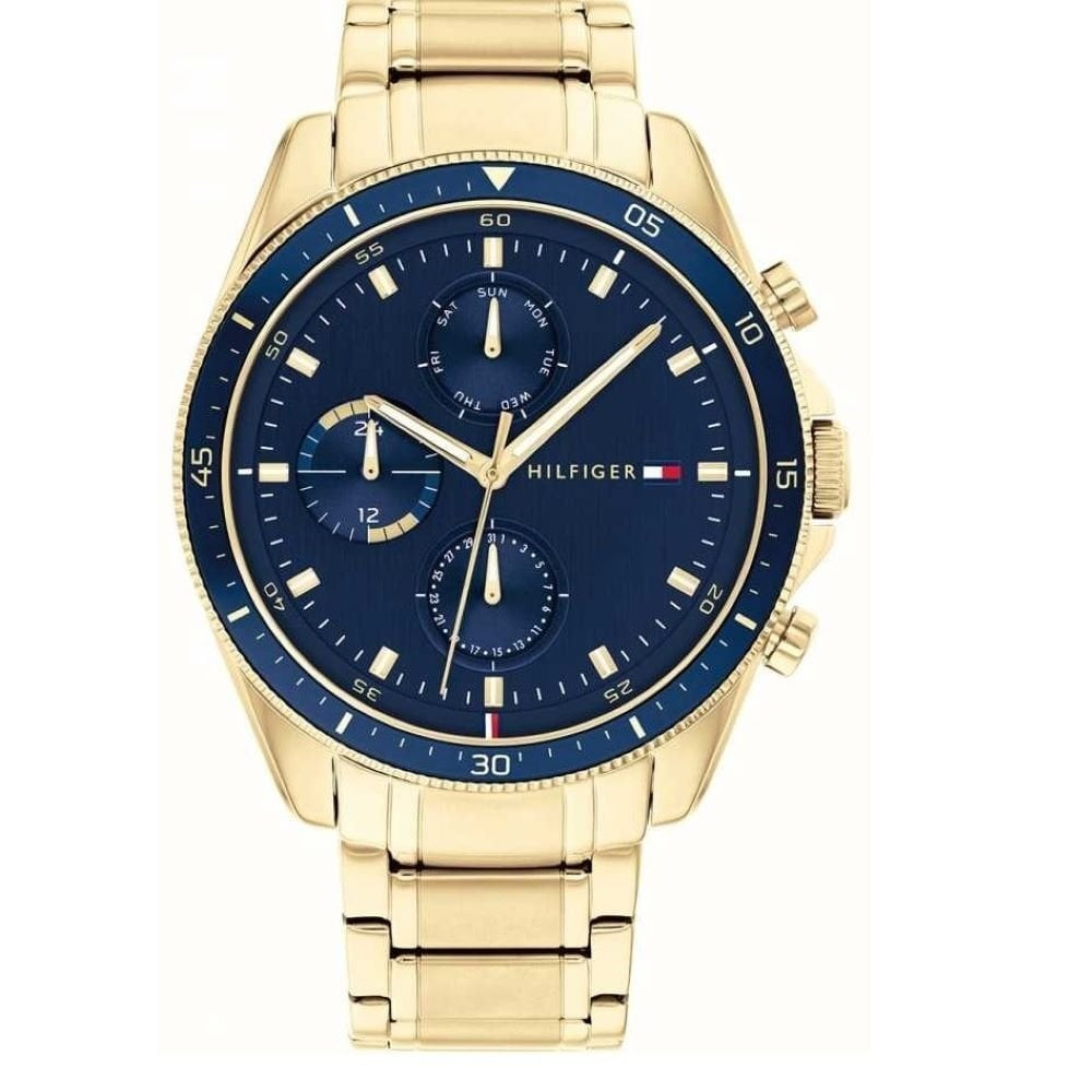 Tommy Hilfiger Mens Gold Blue Chronograph Dial Watch 