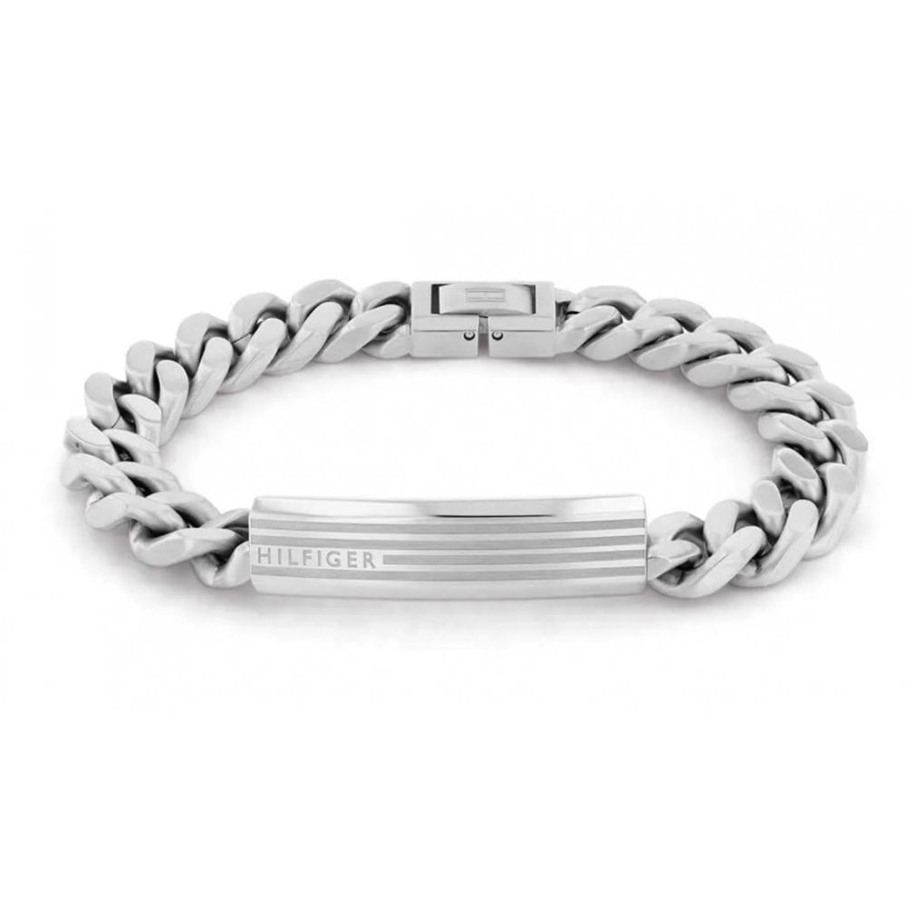 Tommy Hilfiger Mens ID Chain Bracelet, Silver