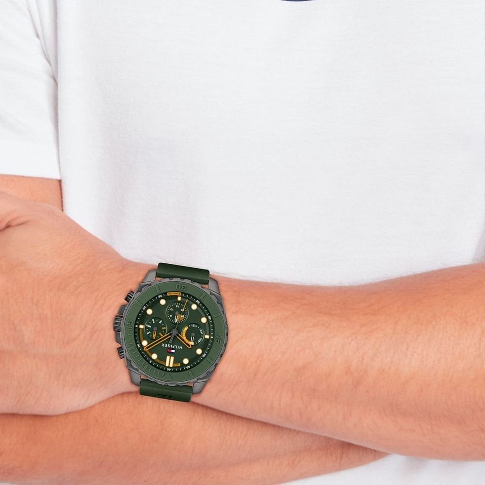 Tommy Hilfiger Morgan Chronograph, Green Dial Gents Silicone Watch