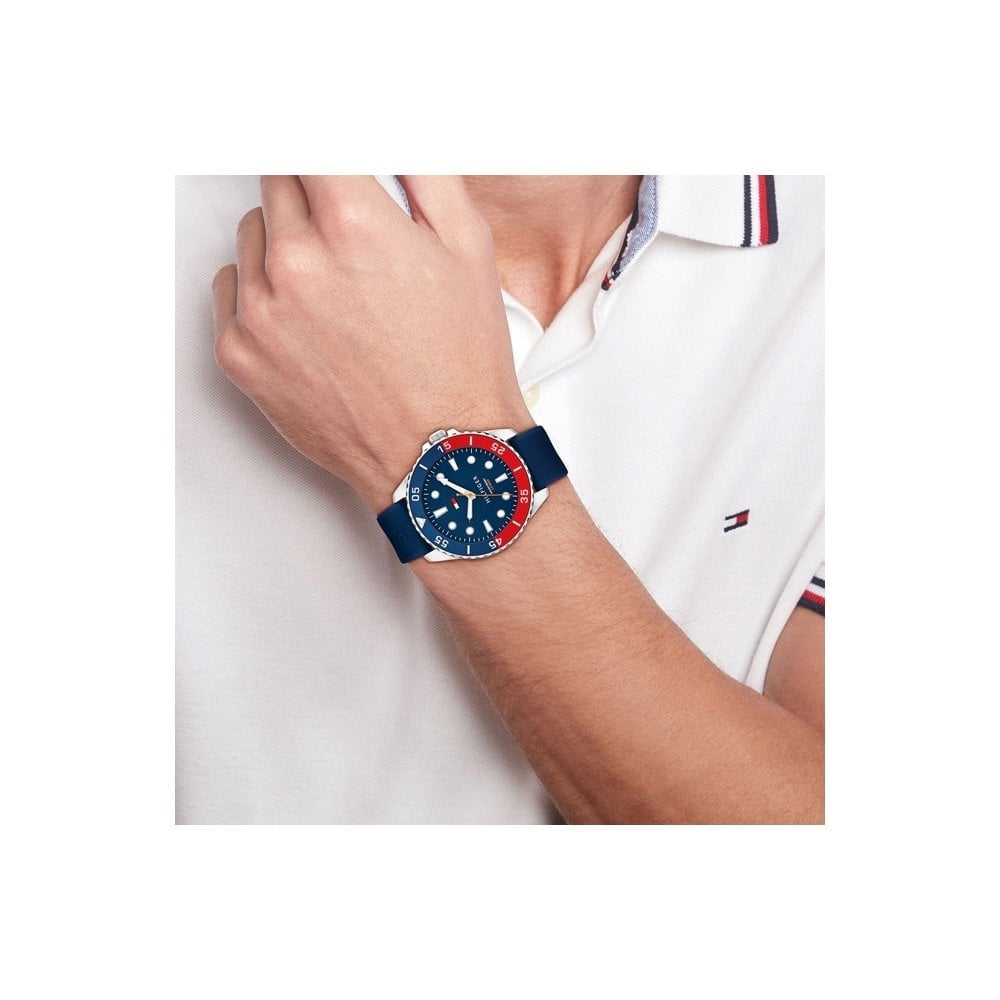 Tommy Hilfiger Oceanic Blue & Red Dial Silicone Gents Watch