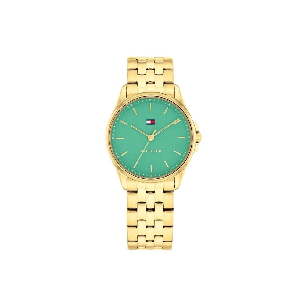 Tommy Hilfiger Striking Green Dial, Ladies Gold Stainless Steel Watch