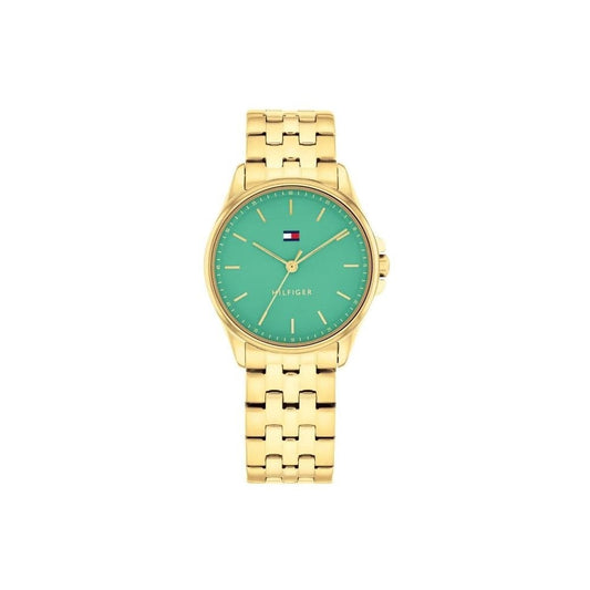 Tommy Hilfiger Striking Green Dial, Ladies Gold Stainless Steel Watch