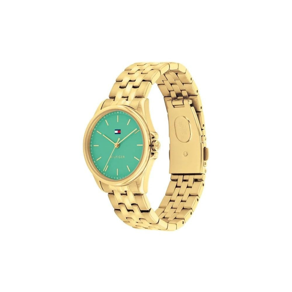 Tommy Hilfiger Striking Green Dial, Ladies Gold Stainless Steel Watch