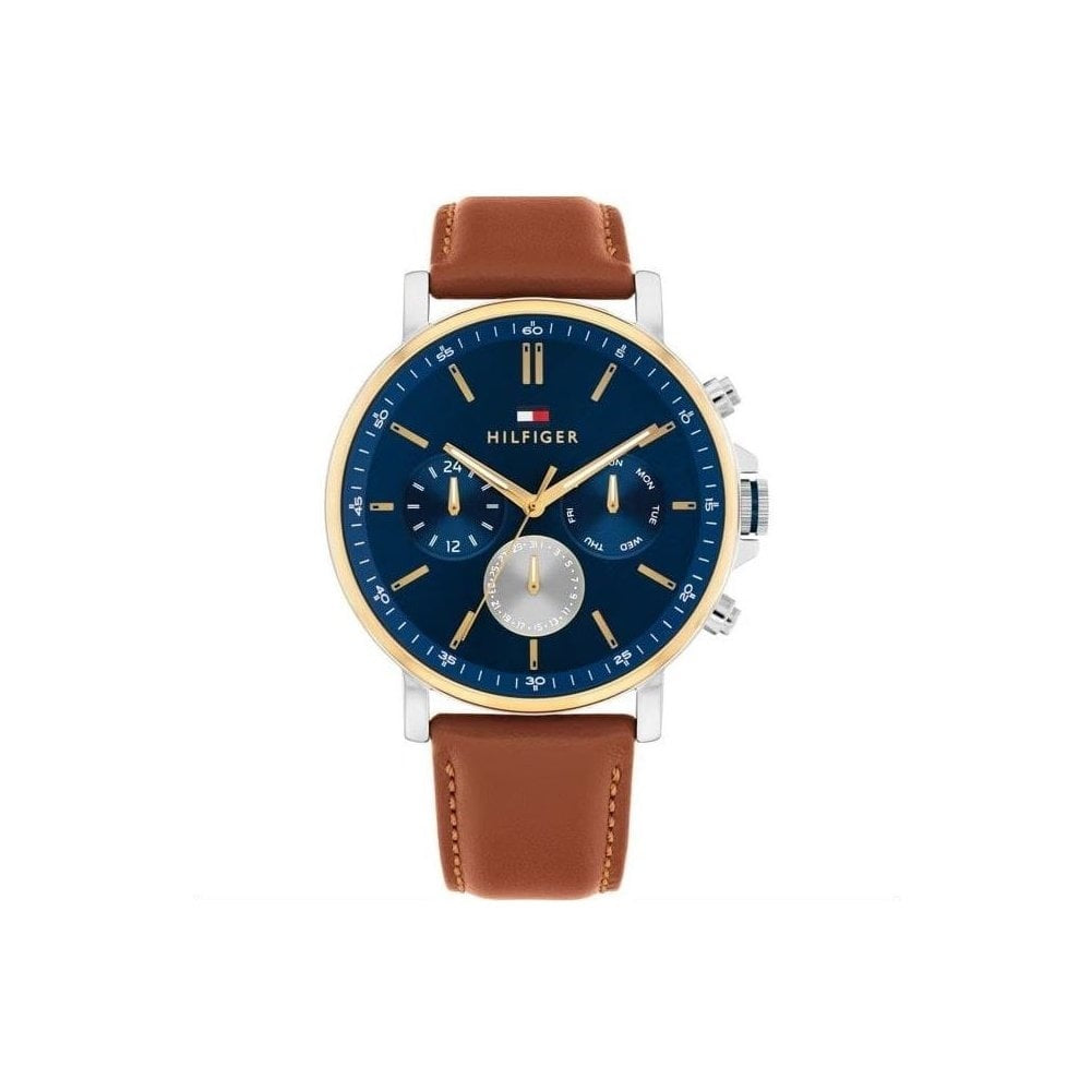 Tommy Hilfiger Tyson Chronograph Blue Dial Gents Brown Leather Watch